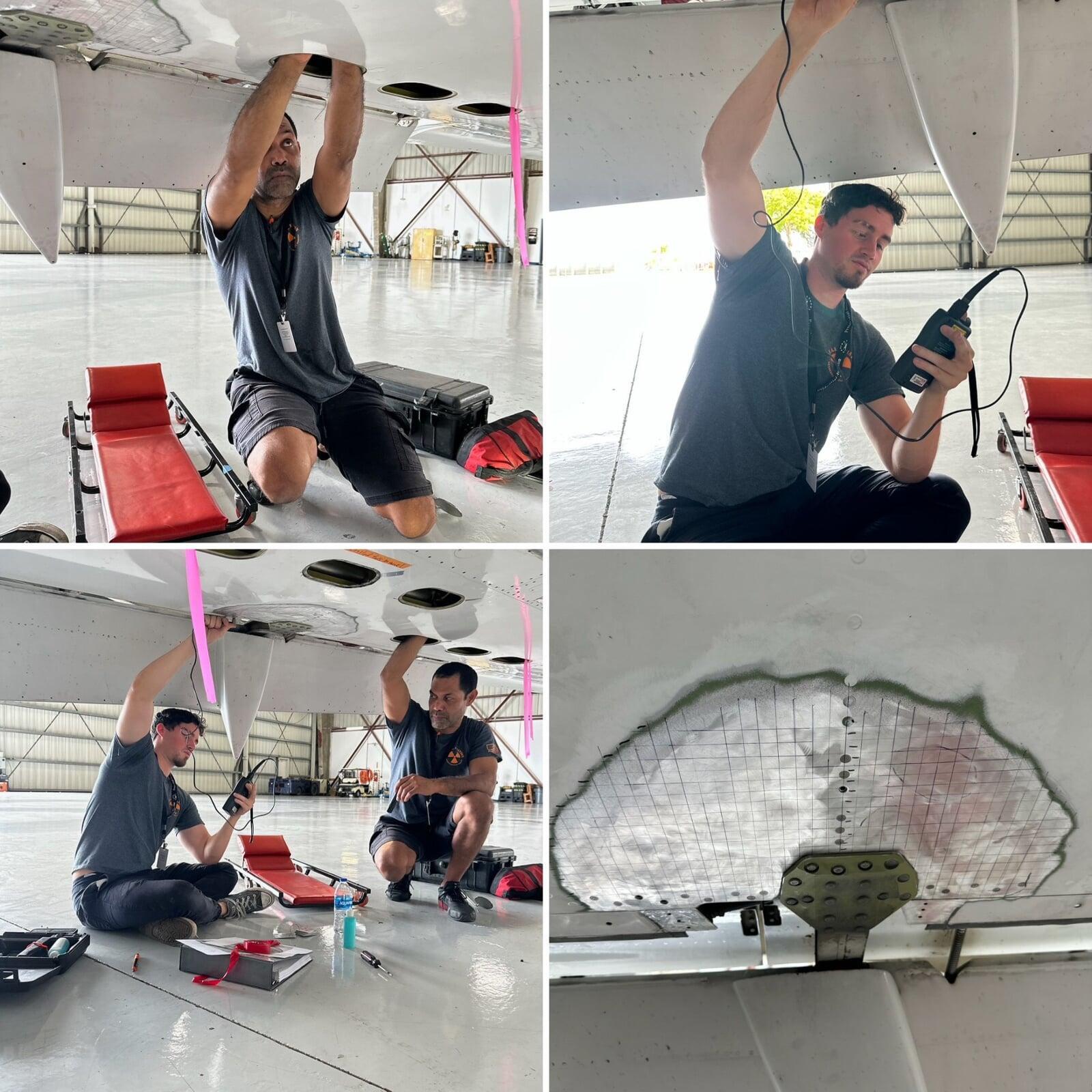 Performing a UT thickness NDT inspection on a Gulfstream G200 for Service Bulletin 200-57-426