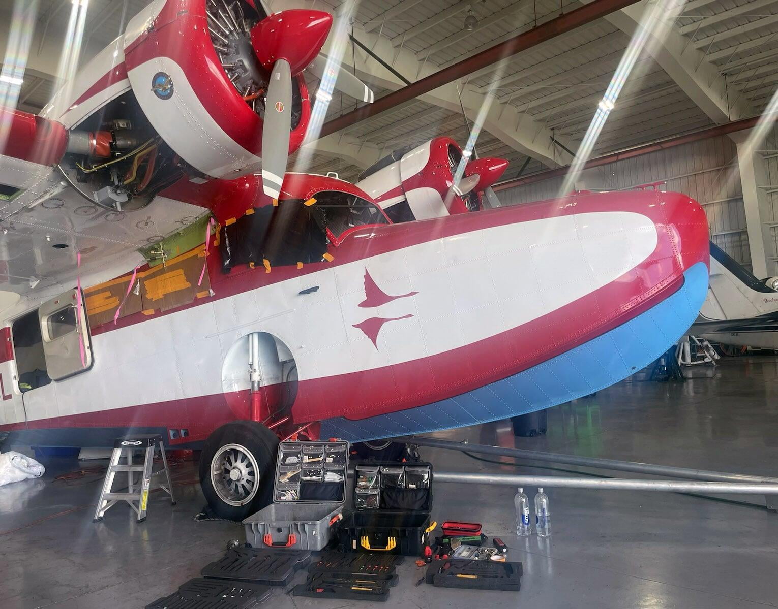 Repairing fuel leaks on a Grumman G-21A Goose